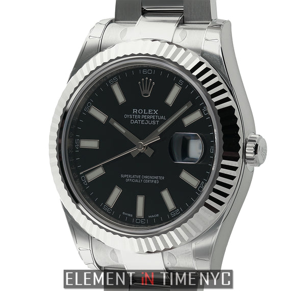 41mm Steel & White Gold Fluted Oyster Black Index Dial