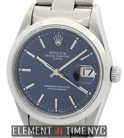 Date Stainless Steel 34mm Blue Stick Dial Circa 1998