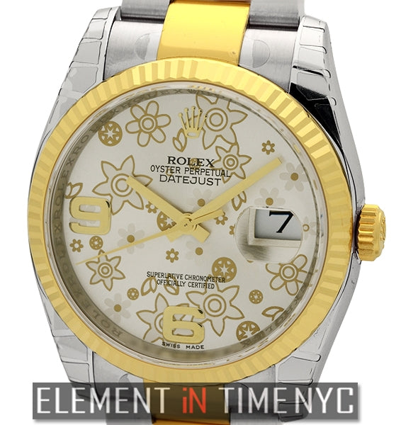 Steel & Gold 36mm Silver Floral Dial