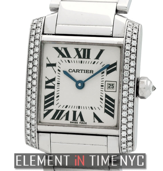 Tank Francaise Mid-Size 18k White Gold With Diamonds