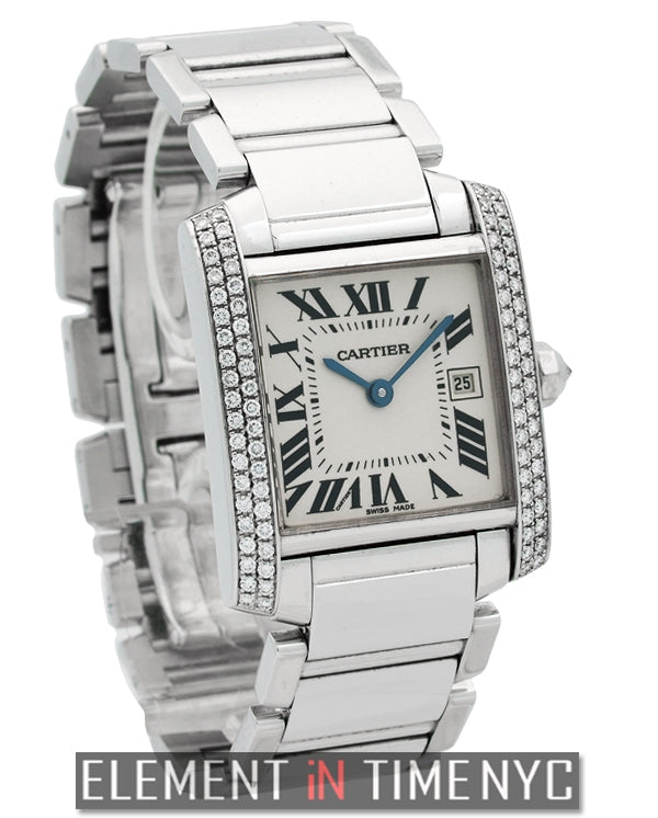 Tank Francaise Mid-Size 18k White Gold With Diamonds