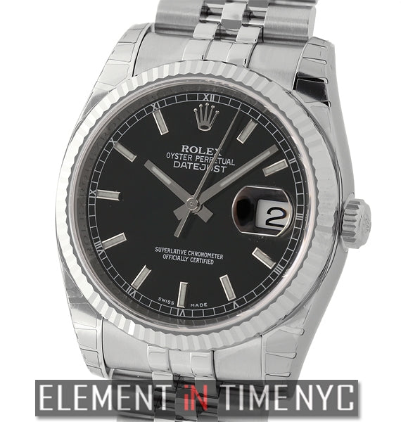 36mm Stainless Steel Fluted Bezel Black Index Dial