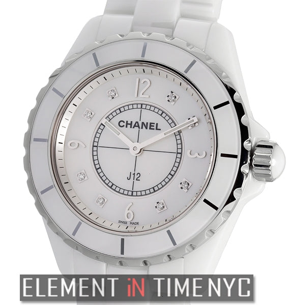 Chanel J12 White Ceramic Mother Of Pearl Diamond Dial 38mm Quartz H3214 –  Element iN Time NYC