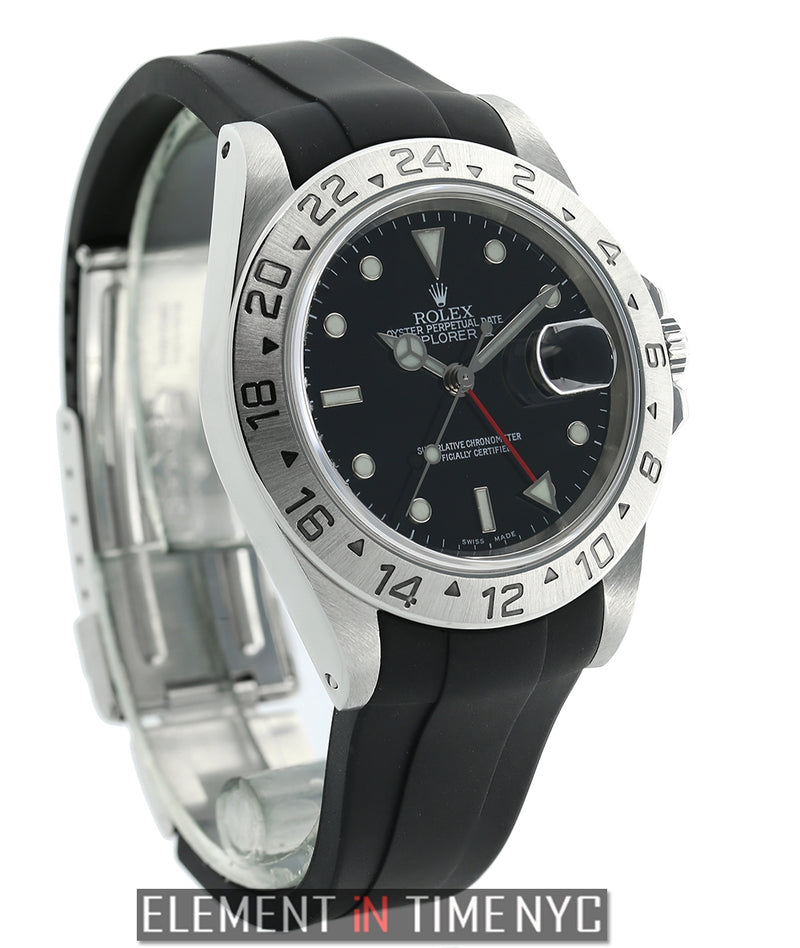 Stainless Steel 40mm Black Dial On RubberB Strap Bracelet Included