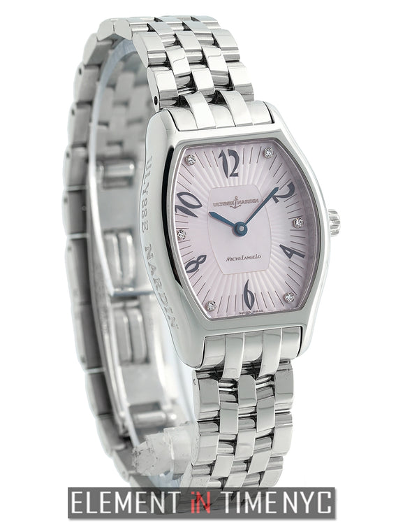 Stainless Steel 26mm Pink Mother Of Pearl Diamond Dial