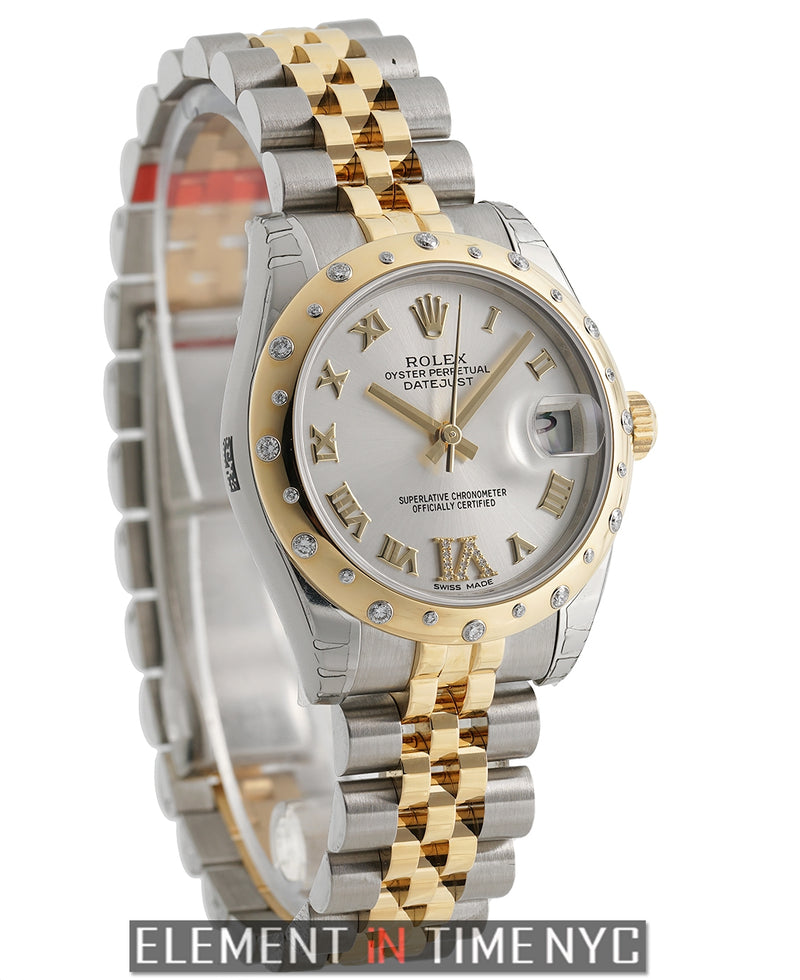 Steel & Yellow Gold 31mm Scattered Diamond Bezel Silver Dial