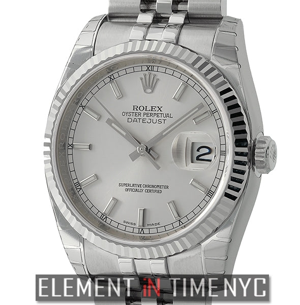 36mm Steel & White Gold Fluted Bezel Silver Index Dial