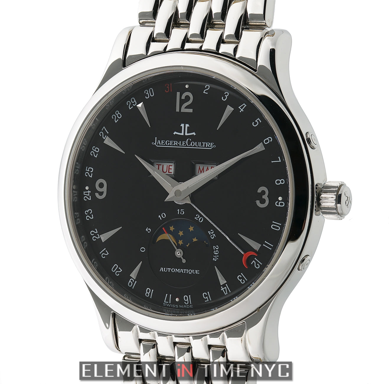 Jaeger LeCoultre Master Moon Stainless Steel 37mm Black Dial 140.8