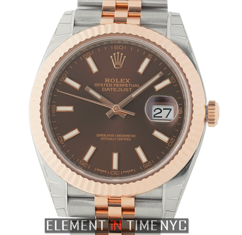 41mm Steel & Rose Gold Fluted Bezel Jubilee Chocolate Dial
