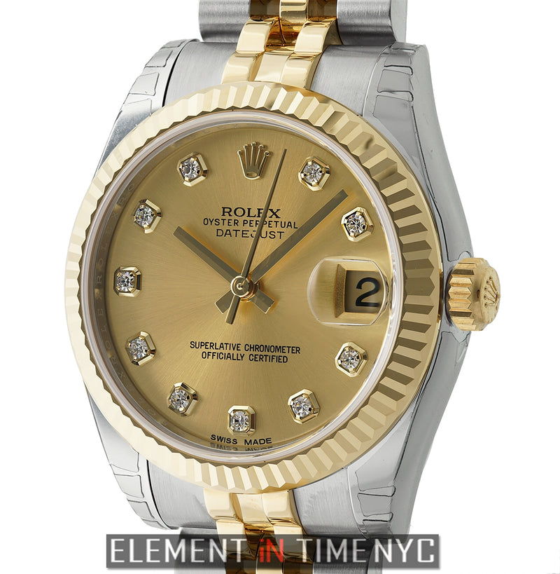 31mm Steel & Yellow Gold Fluted Champagne Diamond Dial