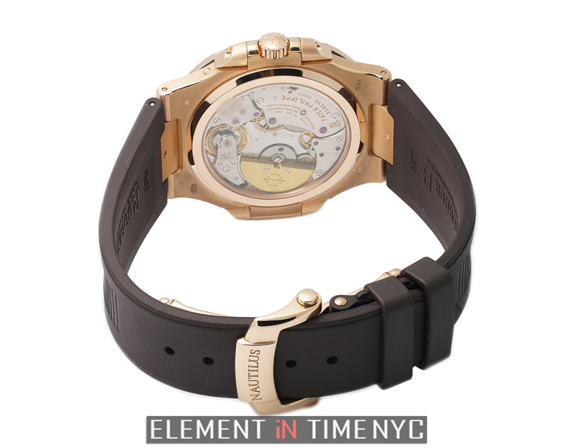 40mm Moon Phase Power Reserve 18k Rose Gold Black-Brown Dial On Rubber B