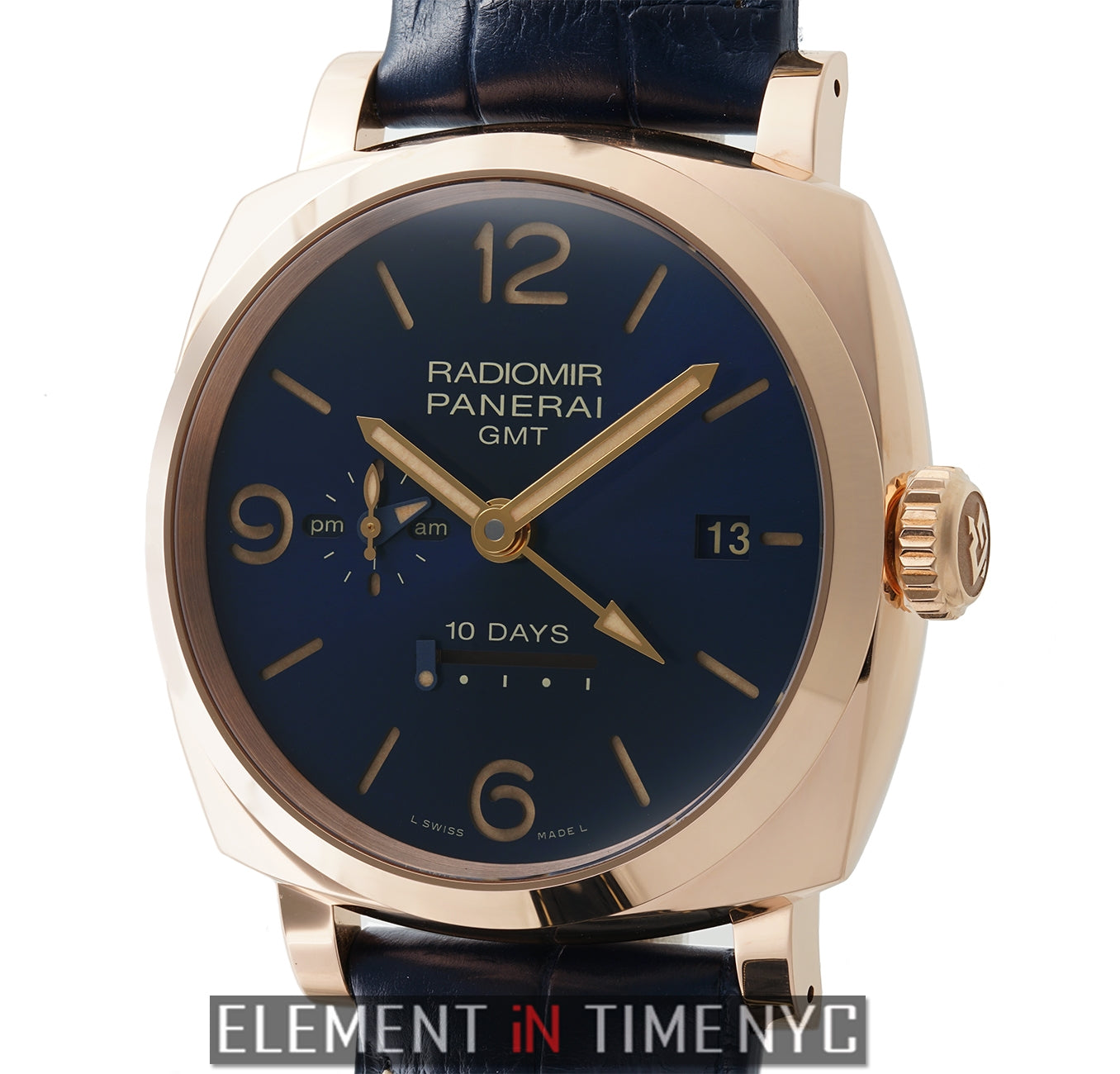 Officine Panerai Radiomir 1940 10 Days GMT 18k Rose Gold Blue Dial