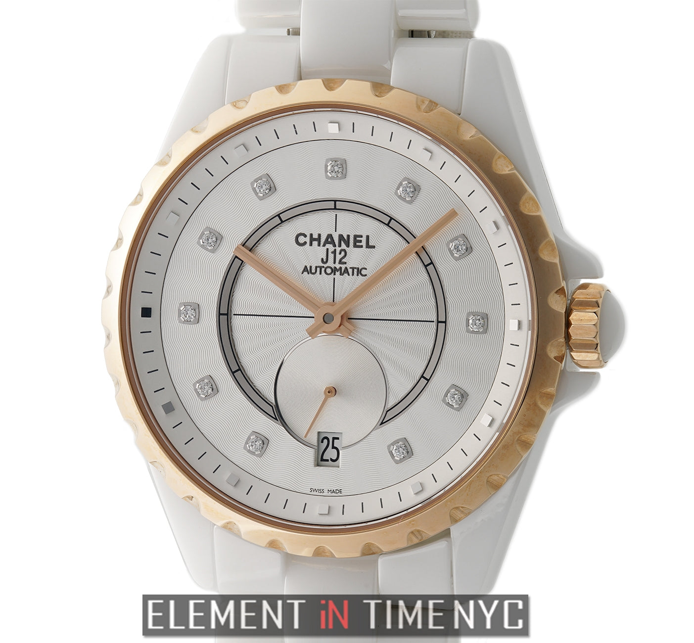 Chanel J12 Quartz H2181 White Ceramic Diamond Gold Tone Watch