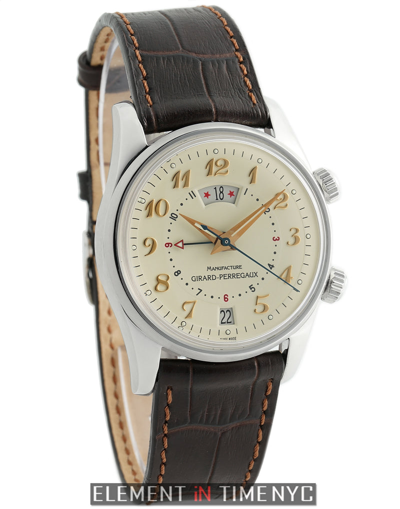 GMT Alarm Stainless Steel 38mm Ivory Dial