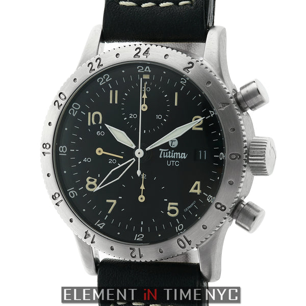 Tutima 38mm UTC Germany Chronograph Black Arabic Dial 760 01