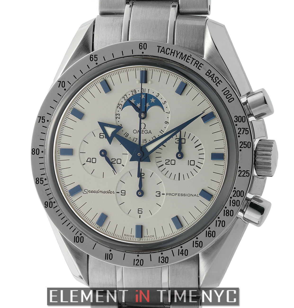 Omega Speedmaster Moonwatch Moonphase Broad Arrow White Dial White