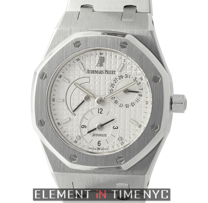 Dual Time Stainless Steel 36mm White Waffle Dial