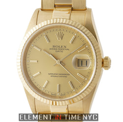 Date 18k Yellow Gold 34mm Champagne Stick Dial Circa 2000