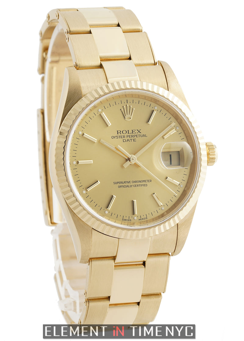 Date 18k Yellow Gold 34mm Champagne Stick Dial Circa 2000