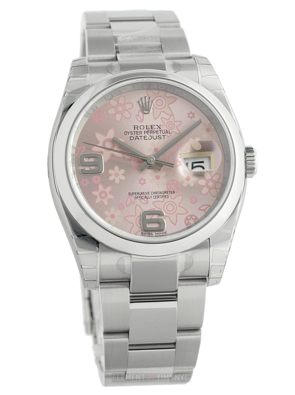 Stainless Steel 36mm Pink Floral Dial Oyster Bracelet