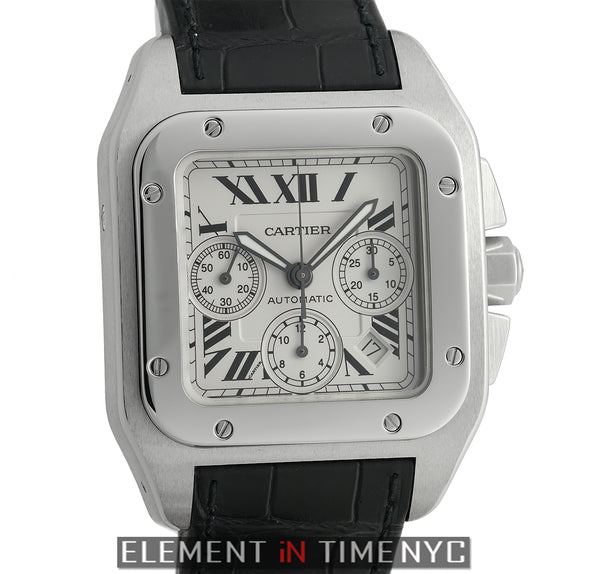 Santos 100 Chronograph XL Stainless Steel 38mm Silver Dial 2009