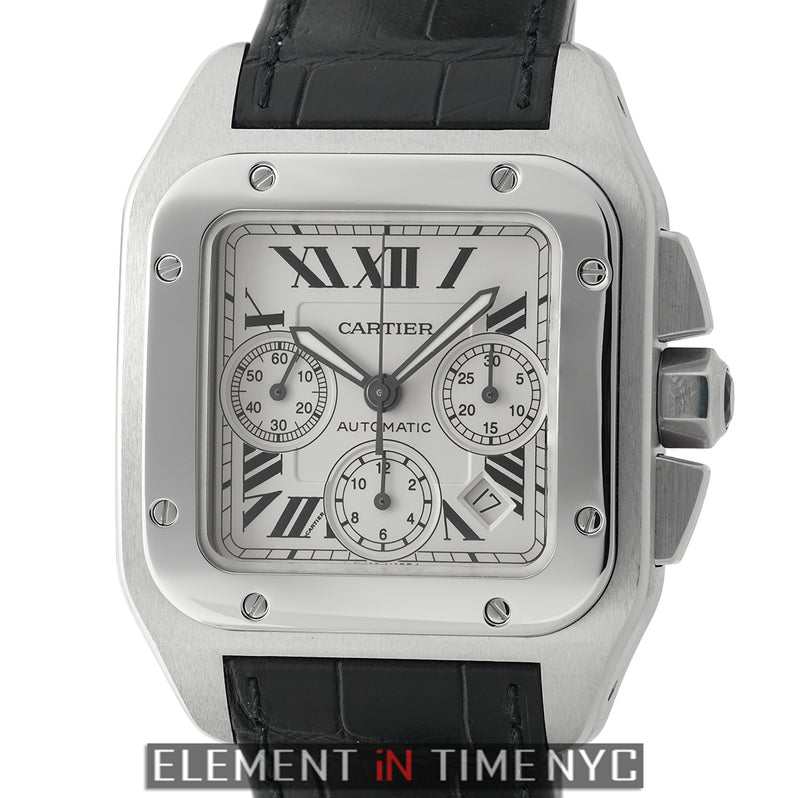 Santos 100 Chronograph XL Stainless Steel 38mm Silver Dial 2009