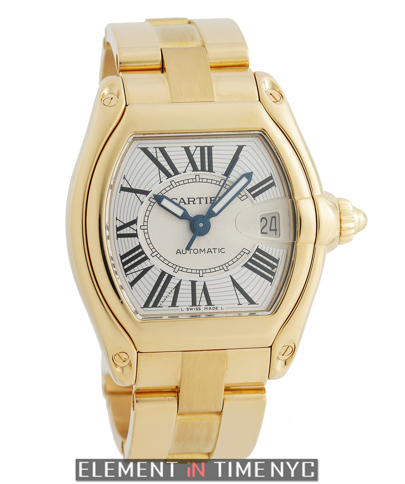 18k Yellow Gold Large 37mm Silver Dial Automatic On Bracelet