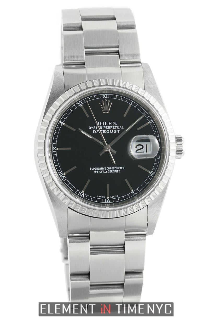 Stainless Steel Fluted Bezel 36mm Black Stick Dial Circa 2002