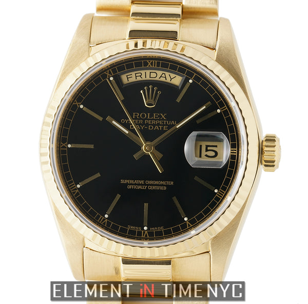 Vintage President 36mm 18k Yellow Gold Single Quick Black Dial 1986