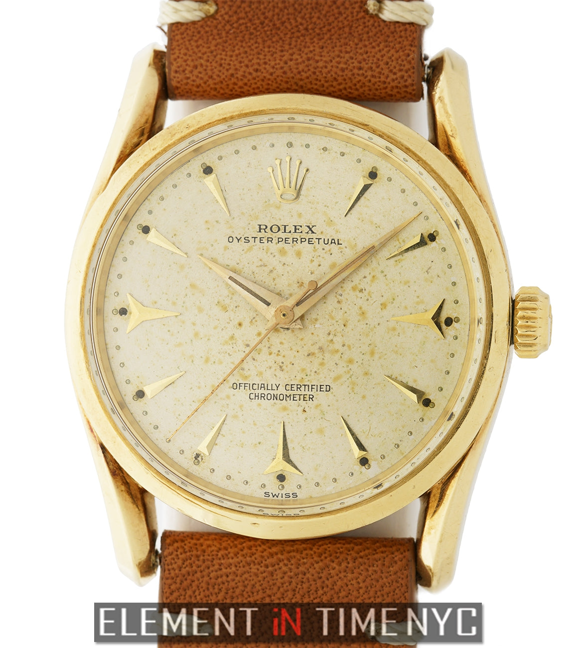 Rolex Oyster Perpetual 6590 Bombay 14k Yellow Gold On Strap 33mm