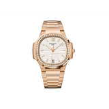 35mm 18k Rose Gold Silver Dial Diamond Bezel