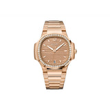 35mm 18k Rose Gold Golden Brown Dial Diamond Bezel