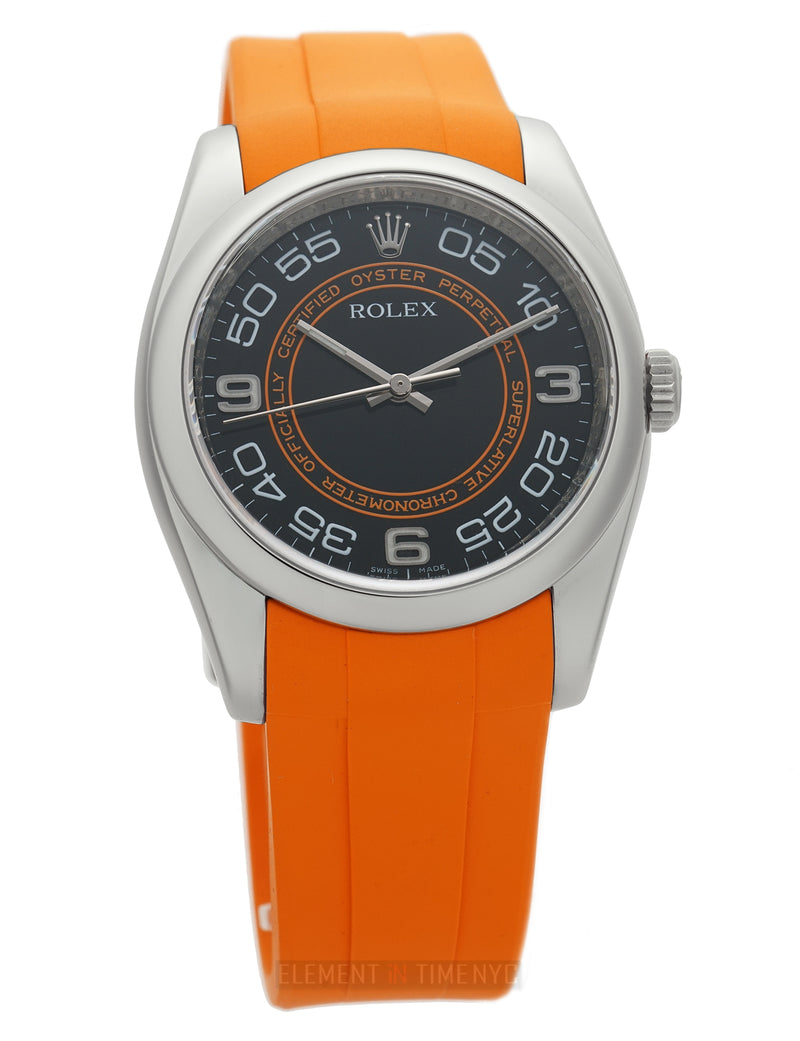 No-Date Steel 36mm Black Dial Orange Accents On Rubber B M Serial
