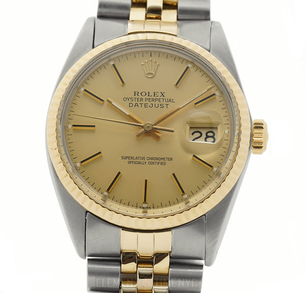 Vintage 36mm Steel & Yellow Gold Fluted Bezel Champagne Dial Circa 1980