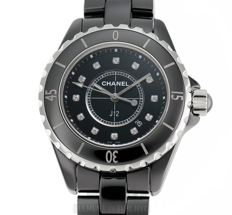 Chanel J12 Ceramic Black Diamond Dial 33mm On Bracelet Quartz H1625 –  Element iN Time NYC