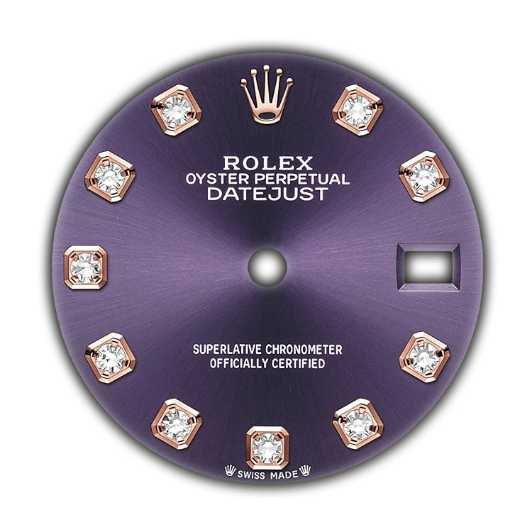 28mm Steel and 18k Everose Gold Purple Aubergine Diamond Dial Oyster Bracelet
