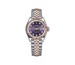 28mm Steel and 18k Everose Gold Purple Aubergine Diamond Dial Jubilee