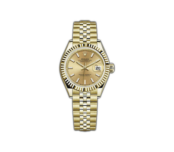 28MM 18k Yellow Gold Champagne Index Dial Jubilee Bracelet