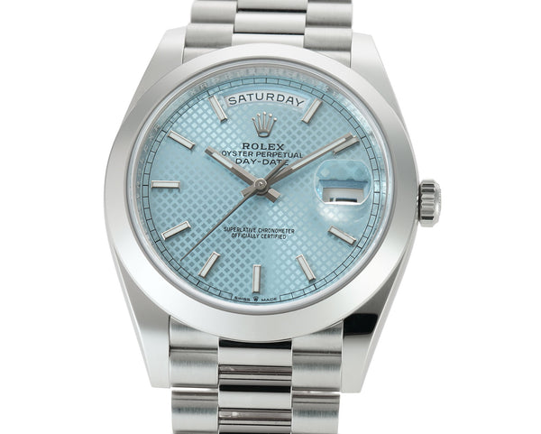 40mm Platinum President Ice Blue Diagonal Motif Index Dial