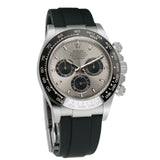 40mm 18k White Gold Ceramic Bezel Silver Steel Dial Oysterflex
