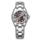 28mm Steel Dark Grey Diamond Dial 18k Fluted Bezel