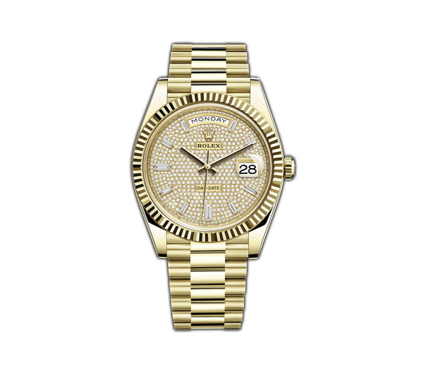 40mm 18k Yellow Gold President Diamond-Paved Dial