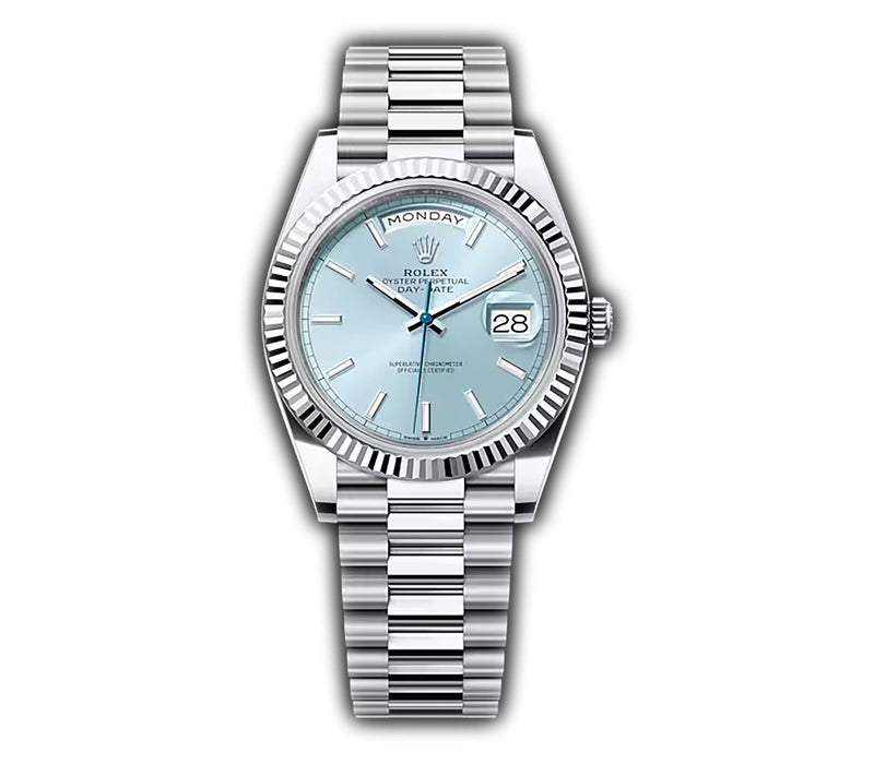 40mm Platinum President Fluted Bezel Ice Blue Index Dial