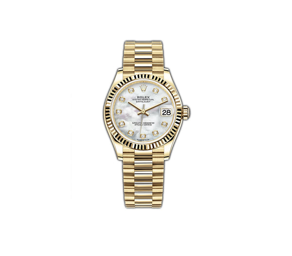 31mm 18k Yellow Gold White MOP Diamond Dial President Bracelet