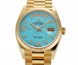 36mm 18k Yellow Gold President Turquoise Diamond Dial