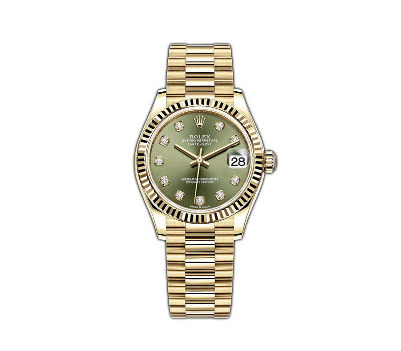 Rolex DateJust 31 Yellow Gold Olive Diamond Dial President 278278