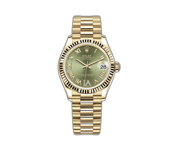 31mm 18k Yellow Gold Olive Green Roman Diamond Dial President Bracelet