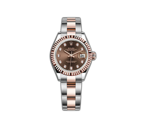 28mm Steel and 18k Everose Gold Chocolate Diamond Dial Oyster