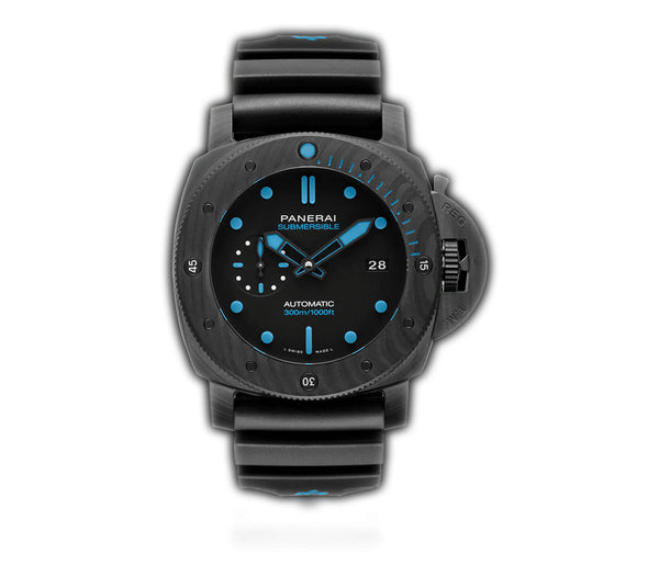 47MM Carbotech Black Dial Blue Luminous Markers on Black Strap