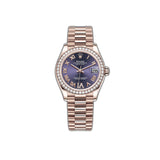 31mm 18k Everose Gold President Diamond Bezel Aubergine Roman Diamond Dial